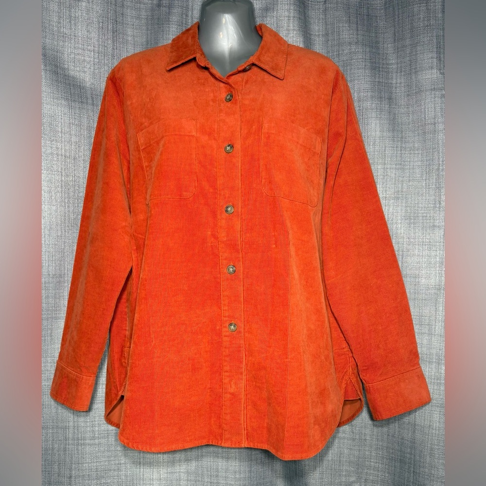 J. Crew Factory Women's Corduroy Orange Button-Down Overshirt Size M